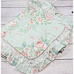 Vintage Ruffled Pillow Shams Standard (2) Cottagecore Aqua Pink Floral Shabby Ch